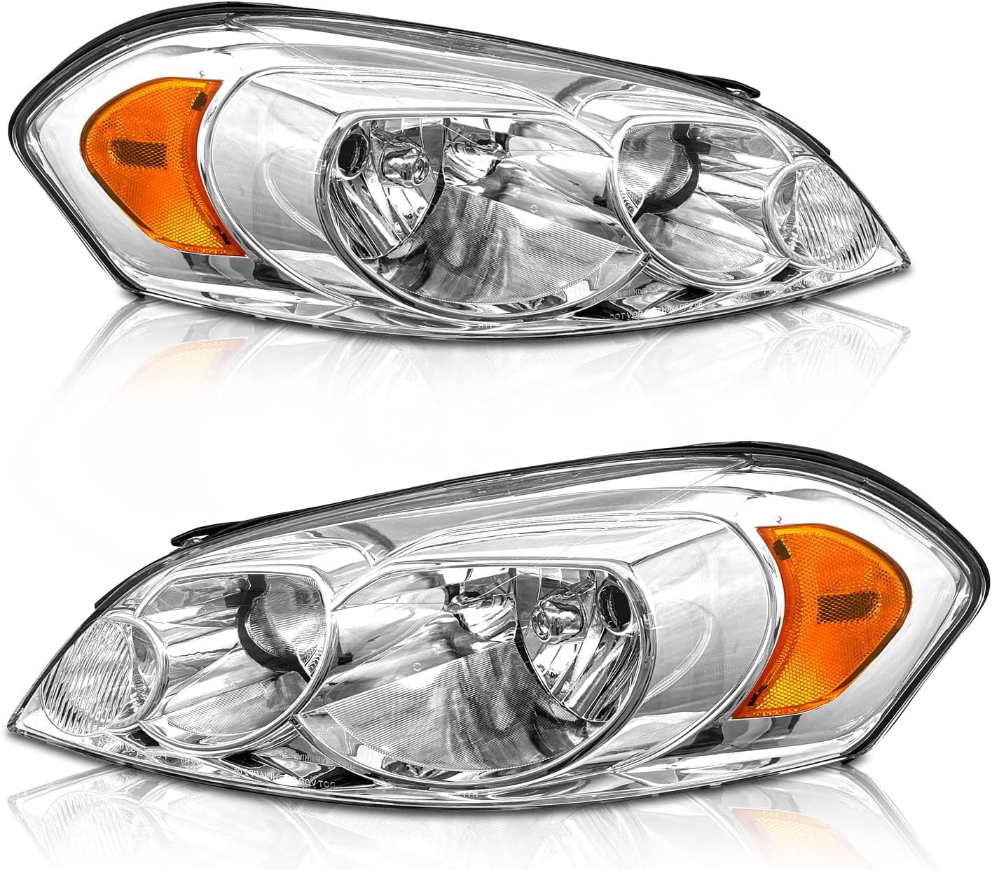 Headlights Assembly for 2006-2013 Chevy Impala | 2014-2016 Chevy Impala Limited | 2006-2007 Chevy Monte Carlo Chrome Housing Amber Reflector Replacement Driver and Passenger Side